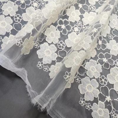 China Custom Made Soft Light Water Soluble Cotton Embroidery Polyester Net Color Bridal White Lace Fabric for sale