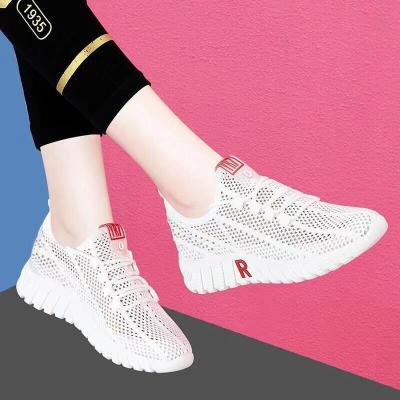 China Cushioning Hongyan Casual sports mesh shoes women fashion white shoes soft soled women's shoes for sale