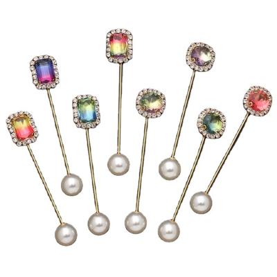 China Multicolor Charm Pin Hijab Scarf Wedding Brooches Gem Brooches Pearl Muslim Long Needle Stainless Steel Hot Products and Customizing Services for sale