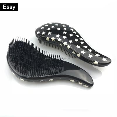 China Compact hot sale star water trasfer printing plastic detangling hair brush for sale