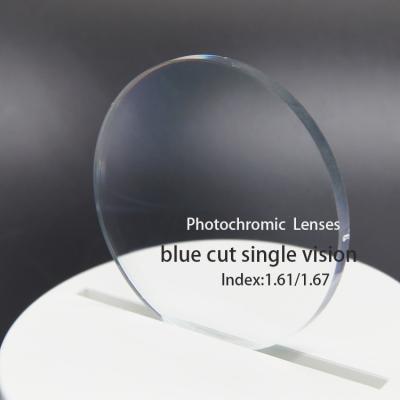 China Single vision 1.67/1.61 uv420 protect Gray Lens Blue Cut photochromic lens of blue light single vision photo for sale