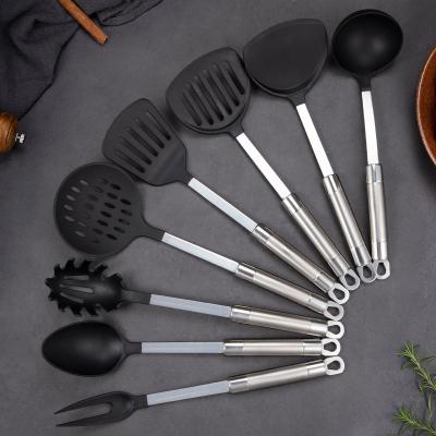 China Kitchen tools utensils set with Nylon head Stainless steel handle fork ladle sollted turner Pasta Server for sale