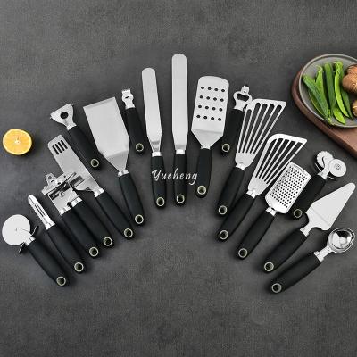 China Cooking Tool Set  Kitchen Gadgets Cookware Utensils Tools Stainless steel Kitchen Accessories Soft handle Black color for sale