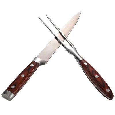 China BBQ tool 2PCS stainless steel 8inch kitchen knife and fork with PAKA wood forged handle for sale