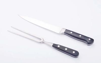 China Stainless Steel Kitchen Knife Set 2PCS Slicer Knife And Meat Fork Set With POM Handle for sale