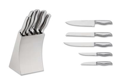 China 5PCS kitchen knife set in stainless steel knife block for sale