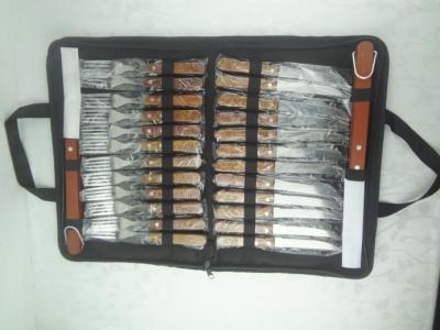 China 26PCS Outdoor Knife And Fork With Wooden In Rollbag for barbecue tool for sale