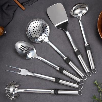 China High grade Custom  6PCS set Kitchen tool with tray Stainless steel ladle turner fork spaghetti spoon for kitchen cook for sale