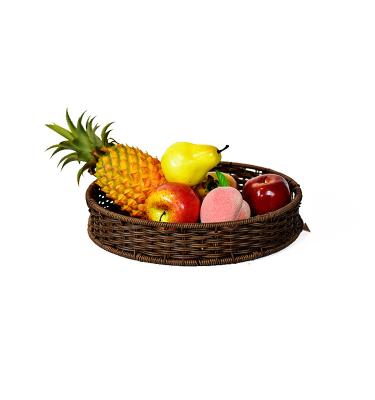 China Sustainable High Quantity Handmade Rattan Storage Basket Brown Round Rattan Serving Tray For Foods for sale