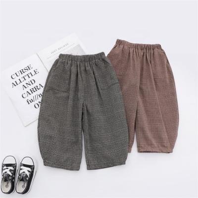 China Boys Casual Summer Long Big Pants Brown Color Boys Teen Pants Trousers Loose Grid Panties For 12 Years Old Boy for sale