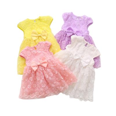 China Princess Dress Mesh Lace Gown Summer Girls Solid Color Dress New Washable Stitching Frocks Girl Dress for sale