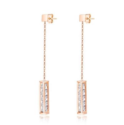 China Cylindrical Geometry Rose Gold Plated Pendant Earrings Fashion Personality Earrings Cubic Zircon Dangle for sale