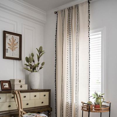 China Blackout Kitchen Living Room Bohemian Knotted Hemp Semi Blackout Curtain Brown Hemp Rope Edge Room Divider Curtain for sale