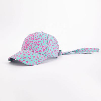 China Lady Custom Hat 6-Panel Private Label Leopard Animal Print Baseball Hats With Bowknot On The Back for sale