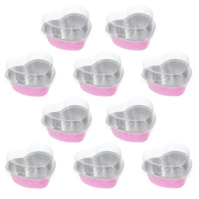 China Aluminiumfolie-Box Kuchenpfanne Set mit Deckel 10 Stück Herz-förmige Flanera Backen Ramekin zu verkaufen