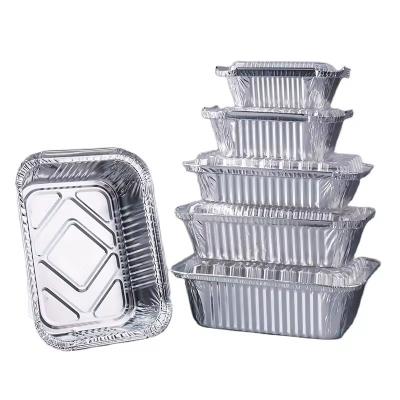 China Convenient and Durable Rectangular Silver Aluminum Foil Container for Food Packaging for sale