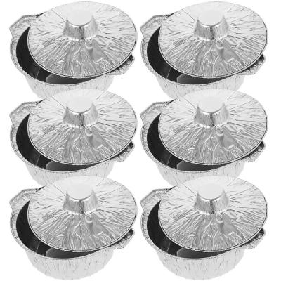 China 1100Ml 6Pcs Round Tinfoil Pots for Baking Aluminum Foil Pie Pans Lids Disposable Tin Pot for sale