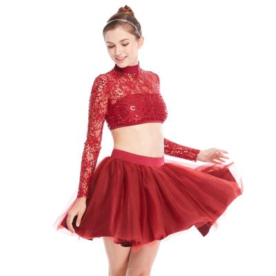 China Dresses MiDee Dance Costume Sequined Lace Long Sleeves Dance Outfits Dress 2 Pieces for sale