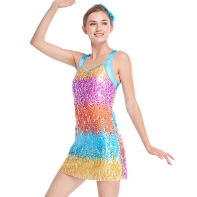 China Breathable Full MiDee Sequins Ombre Dance Costume A Line Dance Competition Wear For Women for sale