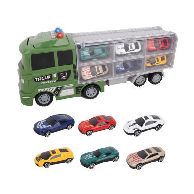 China Wholesale Amazon Hot Sale Model Simulation Die Diecast Vehicle Toy Military Tractor Truck Model with 6pcs Racing Car Toy Set with Music Lights for sale