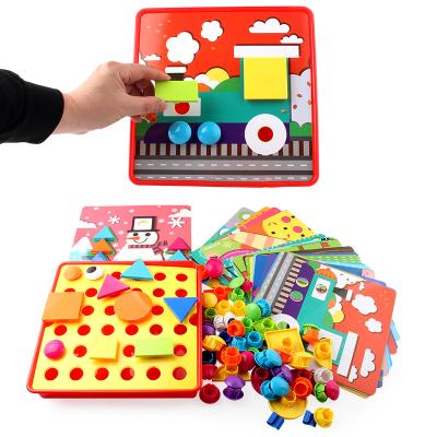 China Children Matching Puzzle Game Kids 3D Shape Plastic Colorful Puzzle Toy Geometric Jigsaw Puzzles Educational Toys Mushroom Push Button Set Toy for sale