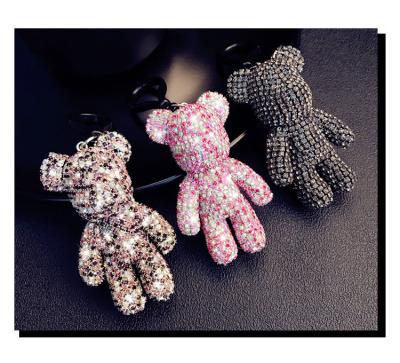 China Korea Pink Fashion Jewelry Crystal 2019 Bag Cute Bear Dark Pendant Rhinestone Key Chain for sale