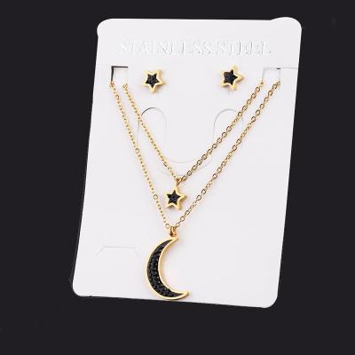 China Fashoin New Arrival Women Stainless Steel Moon Star Necklace Pending Stud EarringJewelry Set Crystal Necklace Earing Gold Jewelry Set for sale