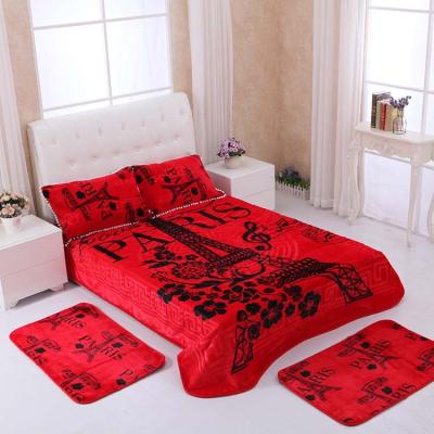 China Geometic Anti-pilling New Arrival Design Turkey Printed 1Ply Home 5Pcs Raschel Mink Bedding Sets For Wedding Gift for sale