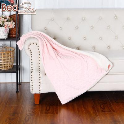 China Super Loving 100% Polyester Anti-pilling Euro Heart Style Sherpa 2Ply Flannel Baby Blanket for sale