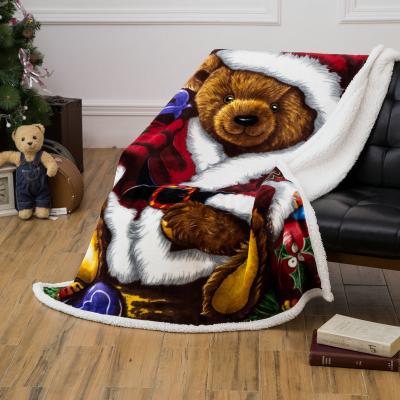 China Christmas Baby Kids Bedshe Anti-pilling Bear Lamb Digital Wool Printed Cheap Sherpa Fleece Blanket for sale