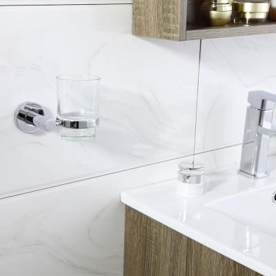 China Modern Simple Wall Mounted Bathroom Chrome Stainless Steel Glass Cup Tumbler Holder Toothbrush Holder for sale