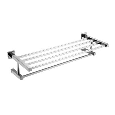 China Modern SUS304 Stainless Steel Towel Rack 4 Bar Double Shelf Towel Rack Bathroom Accessories for sale