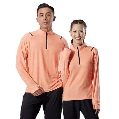 China Autumn&Winter Breathable Leisure Sports Quick Dry Elastic Sleeve T-Shirts Long Top With Half Zipper Fitness Jacket for sale