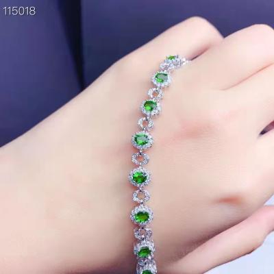 China China Wholesale Fashion Diopside Bracelet Natural Silver Inlaid Lucky Gem Jewelry Sparkle Gifts Beautiful 925 for sale