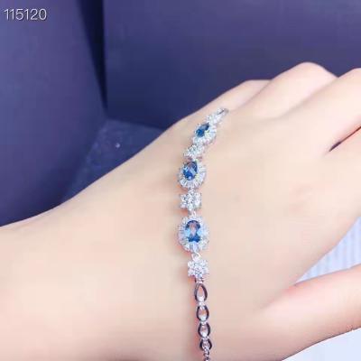 China Cute 925 Silver Plated Platinum Inlaid Natural Blue Topaz Exquisite High Quality Adjustable Bracelet for sale