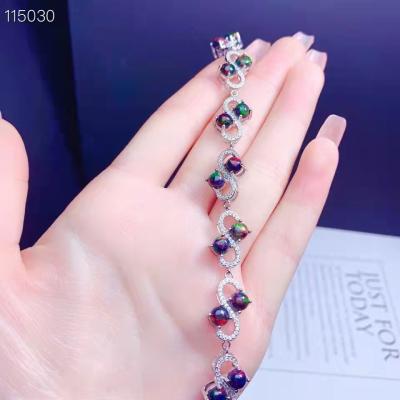 China Cute 925 Silver Plated Platinum Inlaid Natural Exquisite Black Opal High Quality Adjustable Bracelet for sale