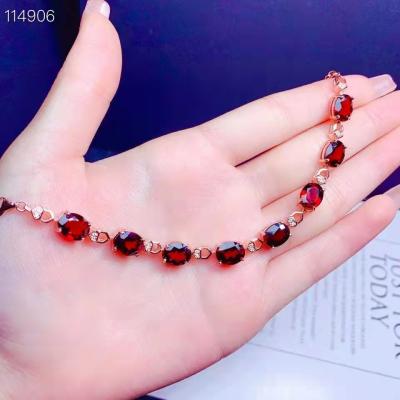 China Wholesale Cute 925 Silver Rose Gold Inlaid With Natural Garnet Fine High Quality Adjustable Bracelet for sale