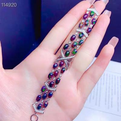 China Wholesale Cute 925 Silver Plated Platinum Inlaid Natural Exquisite Black Opal High Quality Adjustable Bracelet for sale