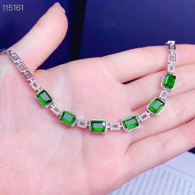 China Wholesale Cute 925 Inlaid Natural Diopside Fine Jewelry Fashion Jewelry Adjustable Bracelet for sale