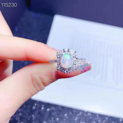 China Cute Wholesale Order 925 Sterling Silver Plated Platinum Ring Inlaid With Stone Opal Sapphire High Quality Gift for sale