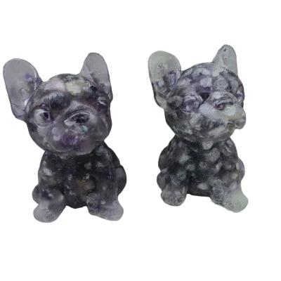 China China Wholesale Natural Crystal Stone Hand Carved Amethyst Resin Fill Dog Cure Stone Home Office Crafts Decoration for sale