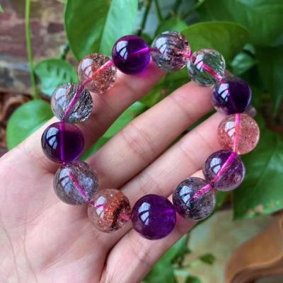 China Natural Old Mine Top China Hair Seven Slice Super Purple Mica Strawberry Crystal Bracelet for sale