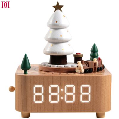 China Classic Wooden Dolphin Industry BR Barley Clock Christmas Music Box Happy Holidays For Gift With Turning Small Trai for sale