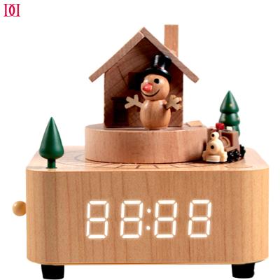 China Orgel KOREAN Custom Christmas Clock BR ​​Industry Dolphin Wooden Musical Boxes Wooden Music Box with Spinning Toy Train and Alarm Clock for sale