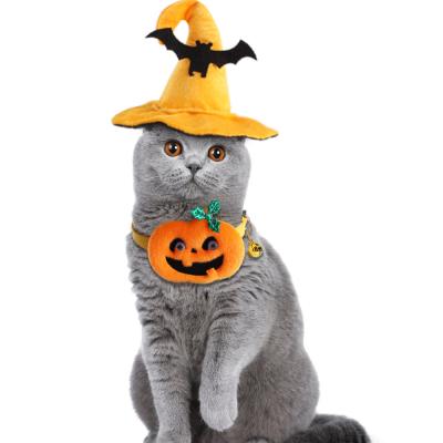 China Viable Stain Pet Halloween Hat Set Dog Bat Hat Cat Pumpkin Collar Pet Decorations for sale