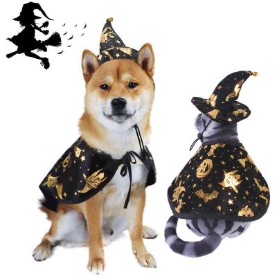 China Viable in Running Ornaments Halloween Dog Print Wizard Coat Set Pet Coat Cat Clothes Hat Set for sale