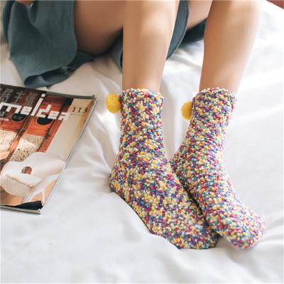 China 2022 Winter Multicolor Wholesale QUICK DRY Cute Funny Cute Floor Socks Socks Ladies Coral Fleece Socks for sale