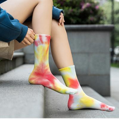 China High Quality Thin Breathable Color Printing Candy Dye Tie Cotton Tube Custom Women Branded Graffiti Sports Socks for sale