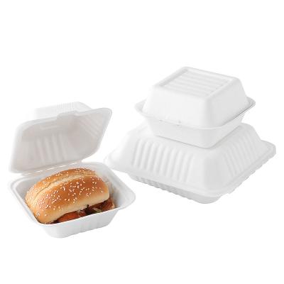 China Eco Friendly Bagasse Biodegradable Clamshell Take Out Box Go Green Biodegradable Quick Food Packaging Box For Burger for sale