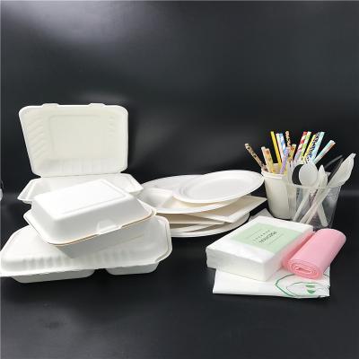 China Eco 100% Biodegradable Compostable Packaging Box Sugar Cane Food Box Disposable Biodegradable Products for sale